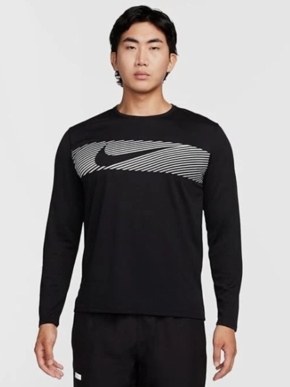 Nike Men's Miler Flash Dri-FIT UV Long Sleeve Running T-Shirt (Black) Size Small